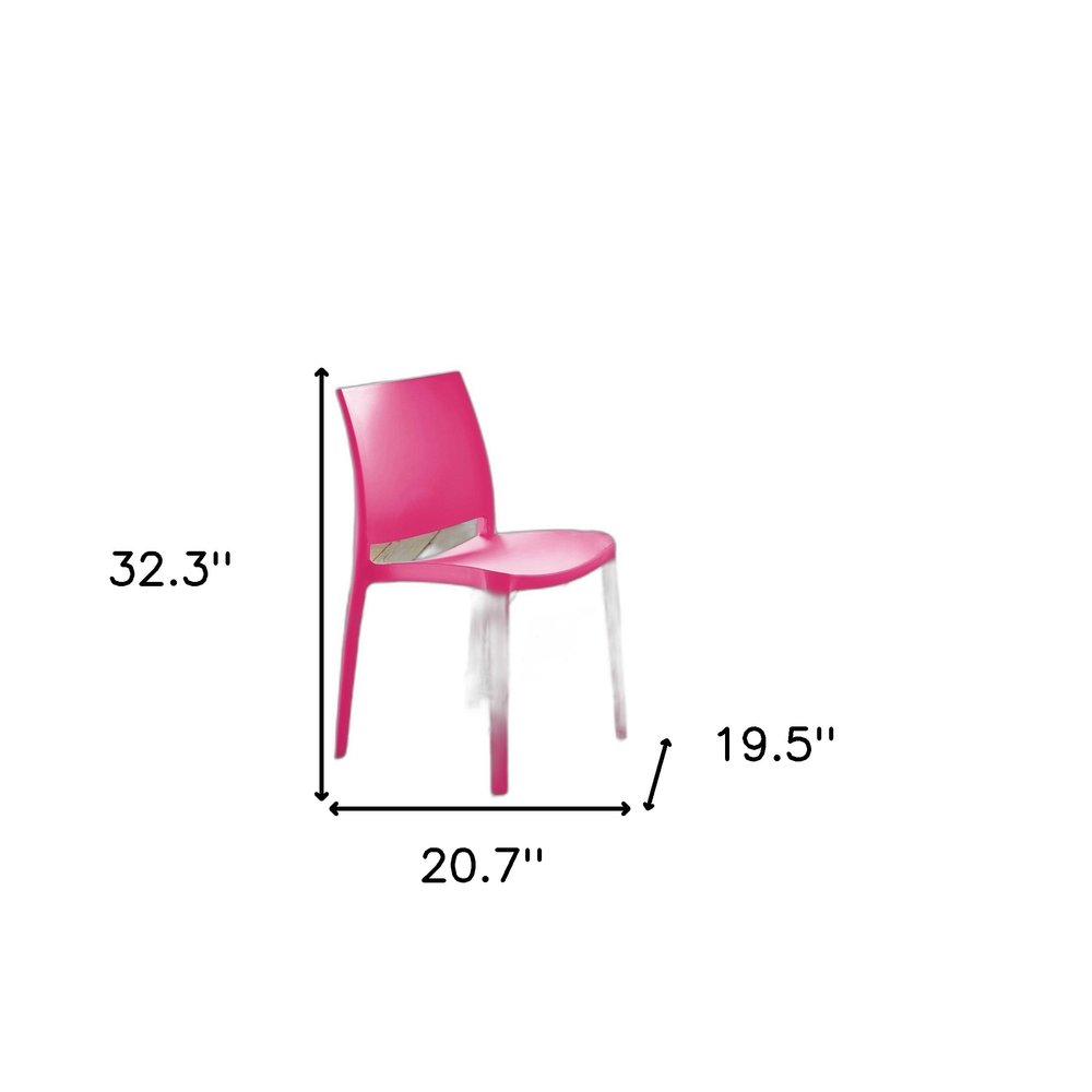 Set of Four Fuchsia Heavy Duty Plastic Outdoor Stacking Dining Chairs on a white background