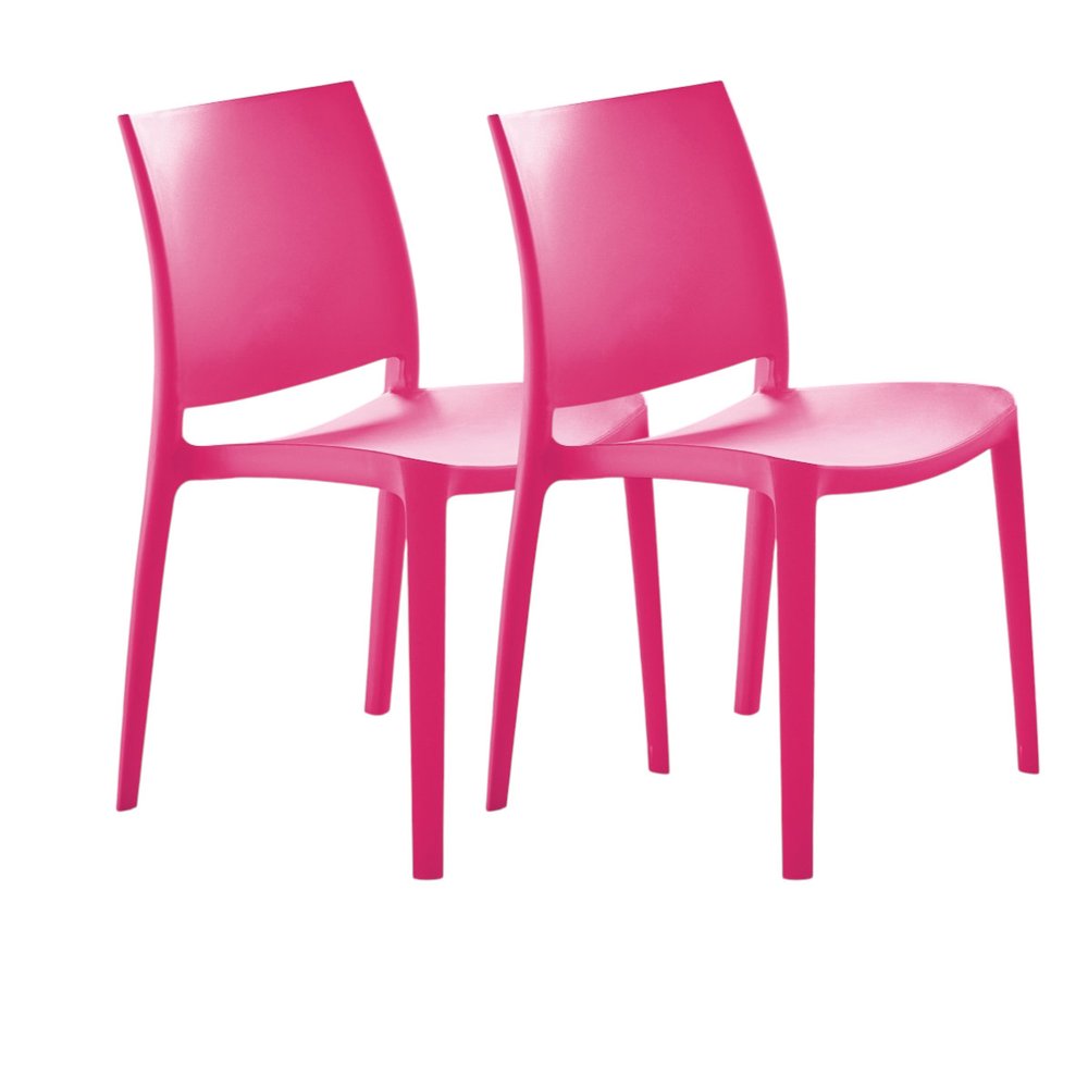 Set of Four Fuchsia Heavy Duty Plastic Outdoor Stacking Dining Chairs on a white background