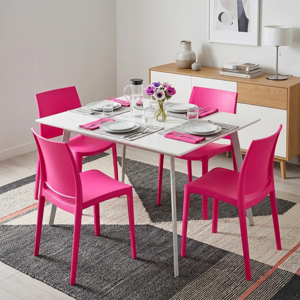 Set of Four Fuchsia Heavy Duty Plastic Outdoor Stacking Dining Chairs