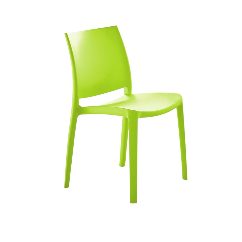 Set of Four Green Heavy Duty Plastic Outdoor Stacking Dining Chairs on a white background