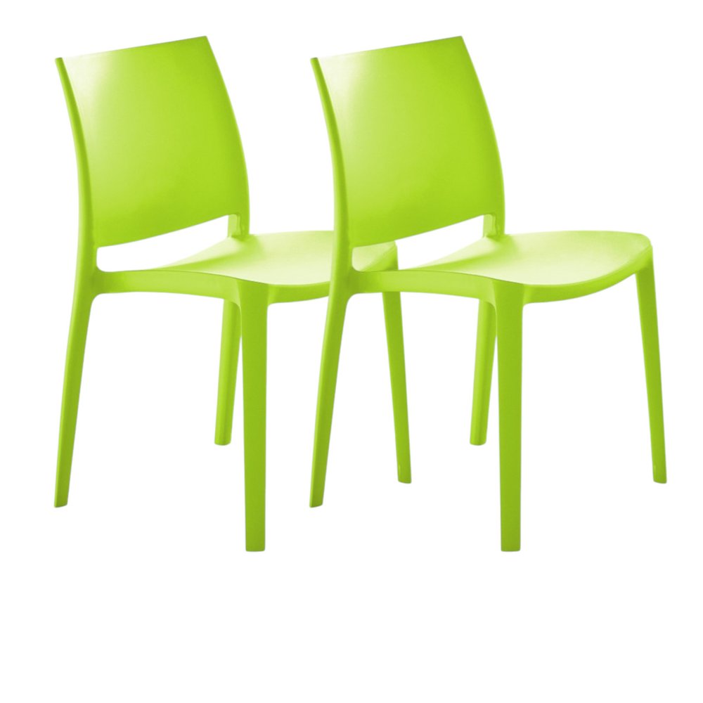 Set of Four Green Heavy Duty Plastic Outdoor Stacking Dining Chairs on a white background