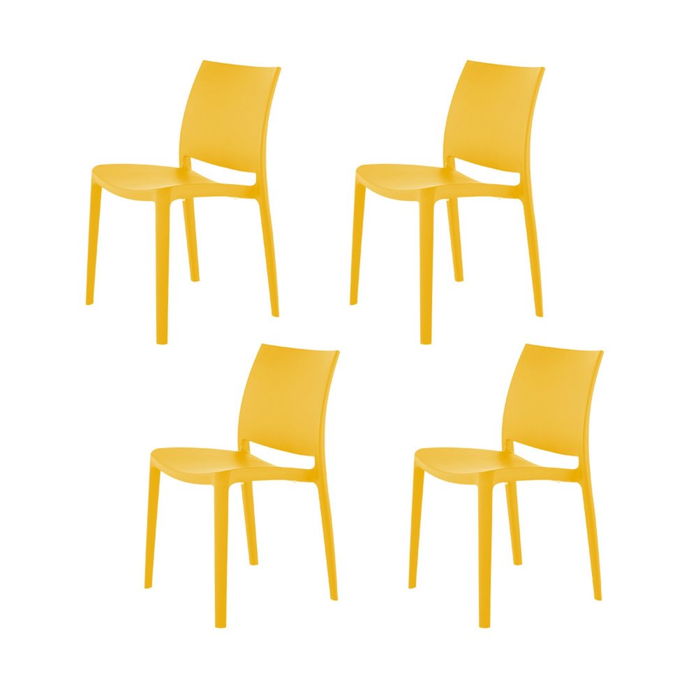 Set of Four Gold Heavy Duty Plastic Outdoor Stacking Dining Chairs on a white background