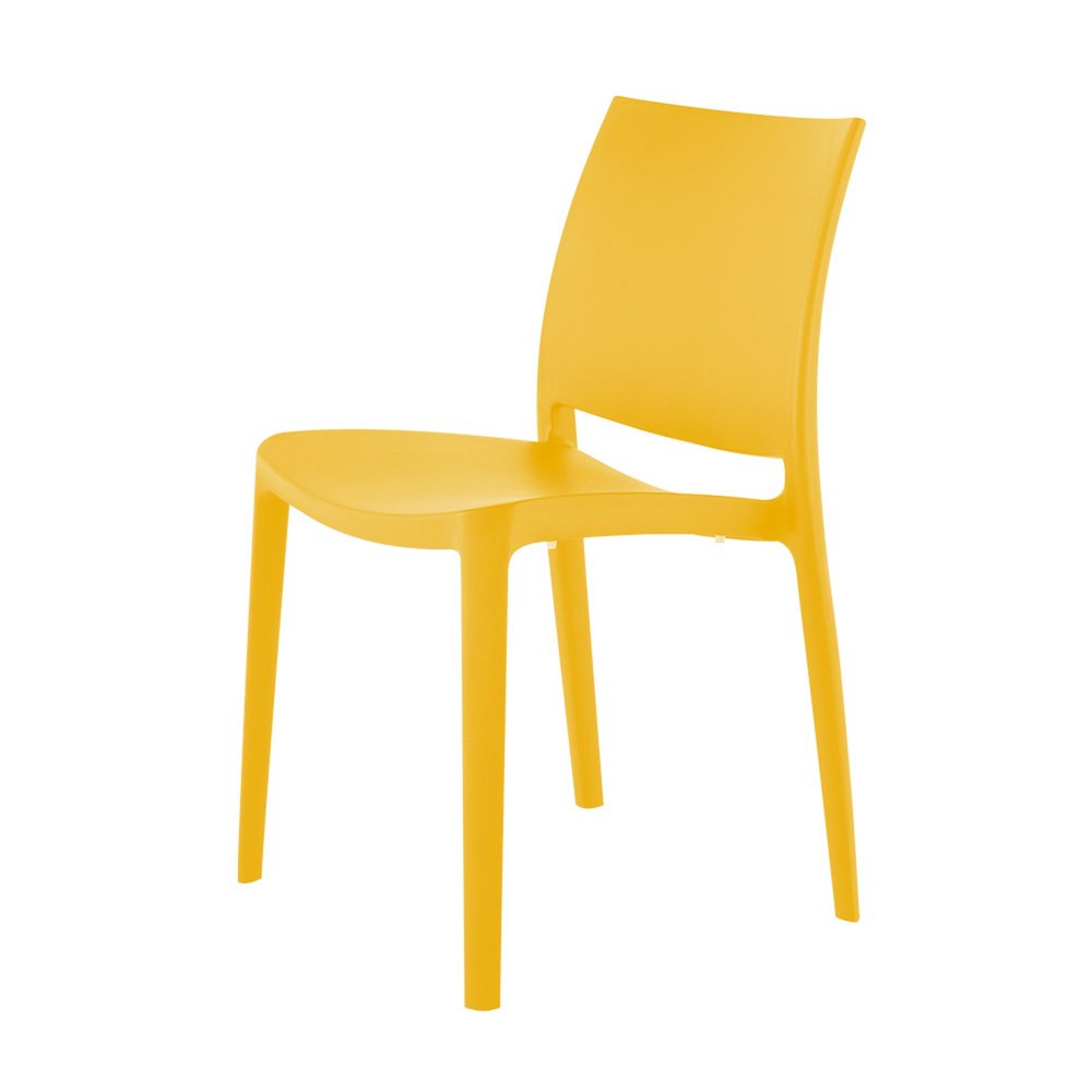 Set of Four Gold Heavy Duty Plastic Outdoor Stacking Dining Chairs on a white background