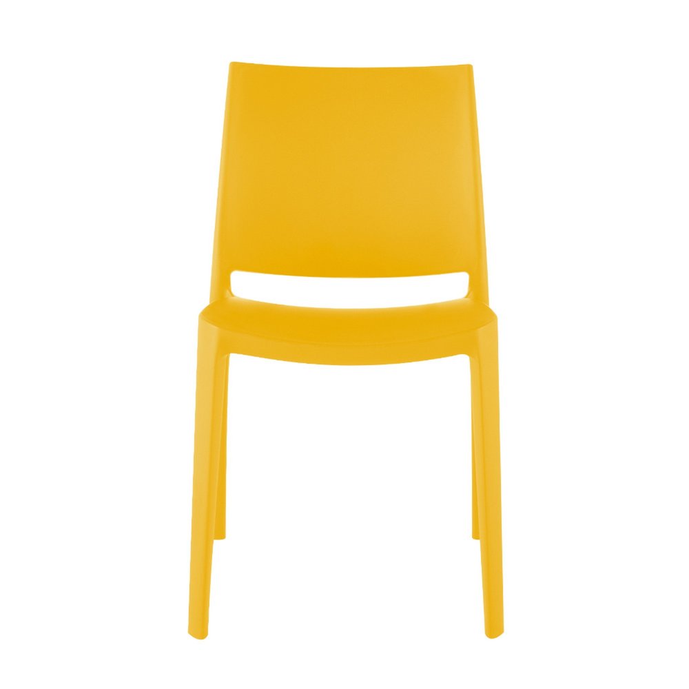 Set of Four Gold Heavy Duty Plastic Outdoor Stacking Dining Chairs on a white background