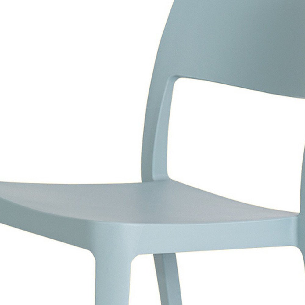 Set of Two Baby Blue Heavy Duty Plastic Outdoor Stacking Accent Chairs on a white background