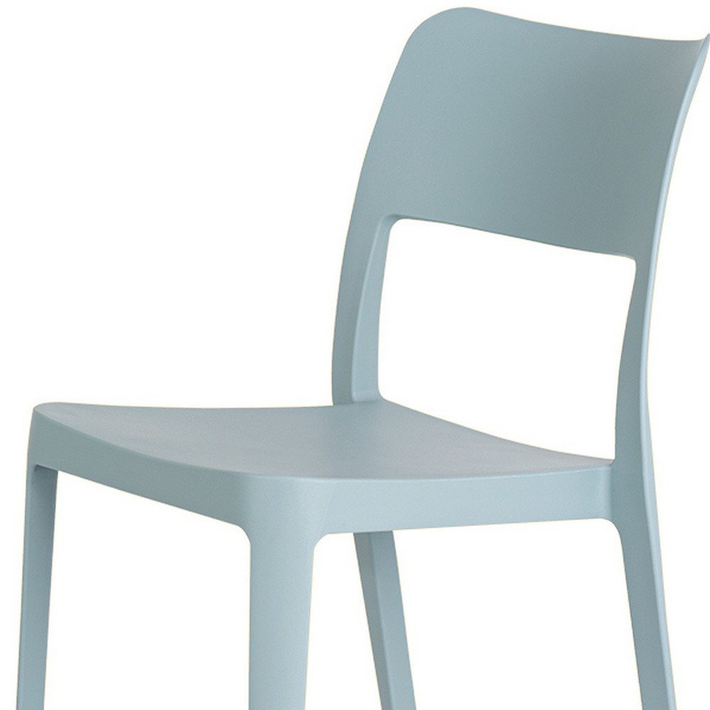 Set of Two Baby Blue Heavy Duty Plastic Outdoor Stacking Accent Chairs on a white background