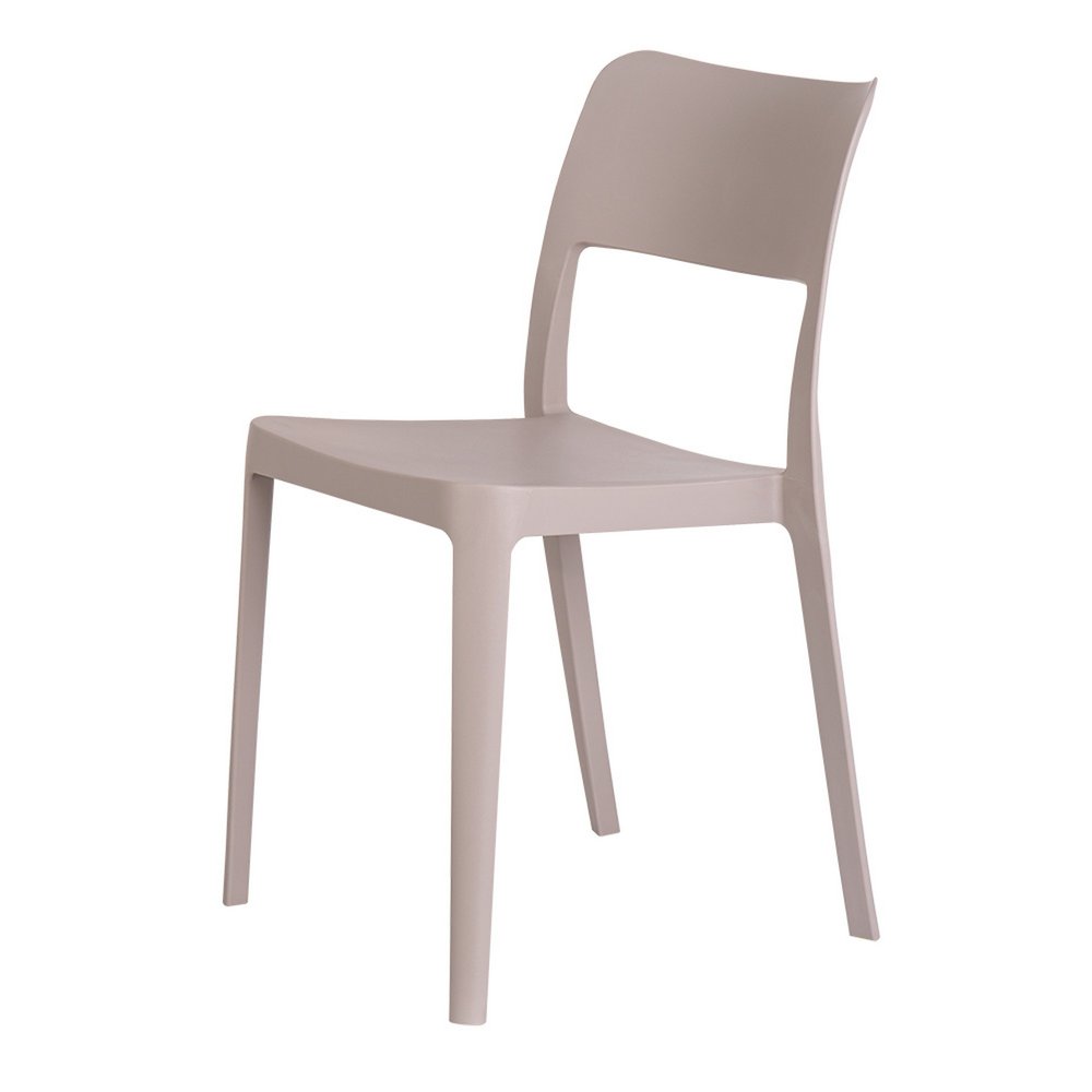 Set of Two Taupe Heavy Duty Plastic Outdoor Stacking Accent Chairs on a white background