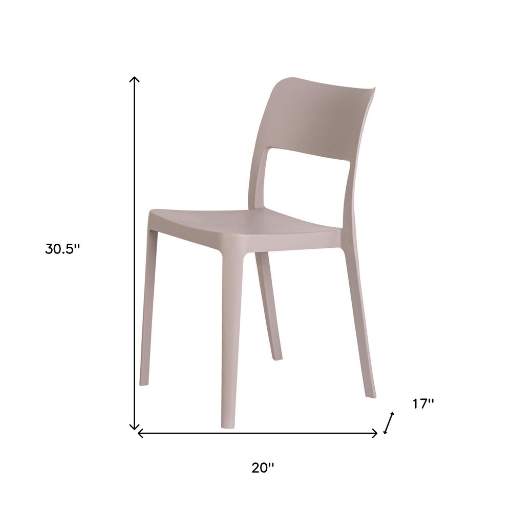 Set of Two Taupe Heavy Duty Plastic Outdoor Stacking Accent Chairs on a white background