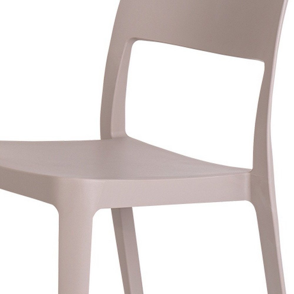 Set of Two Taupe Heavy Duty Plastic Outdoor Stacking Accent Chairs on a white background