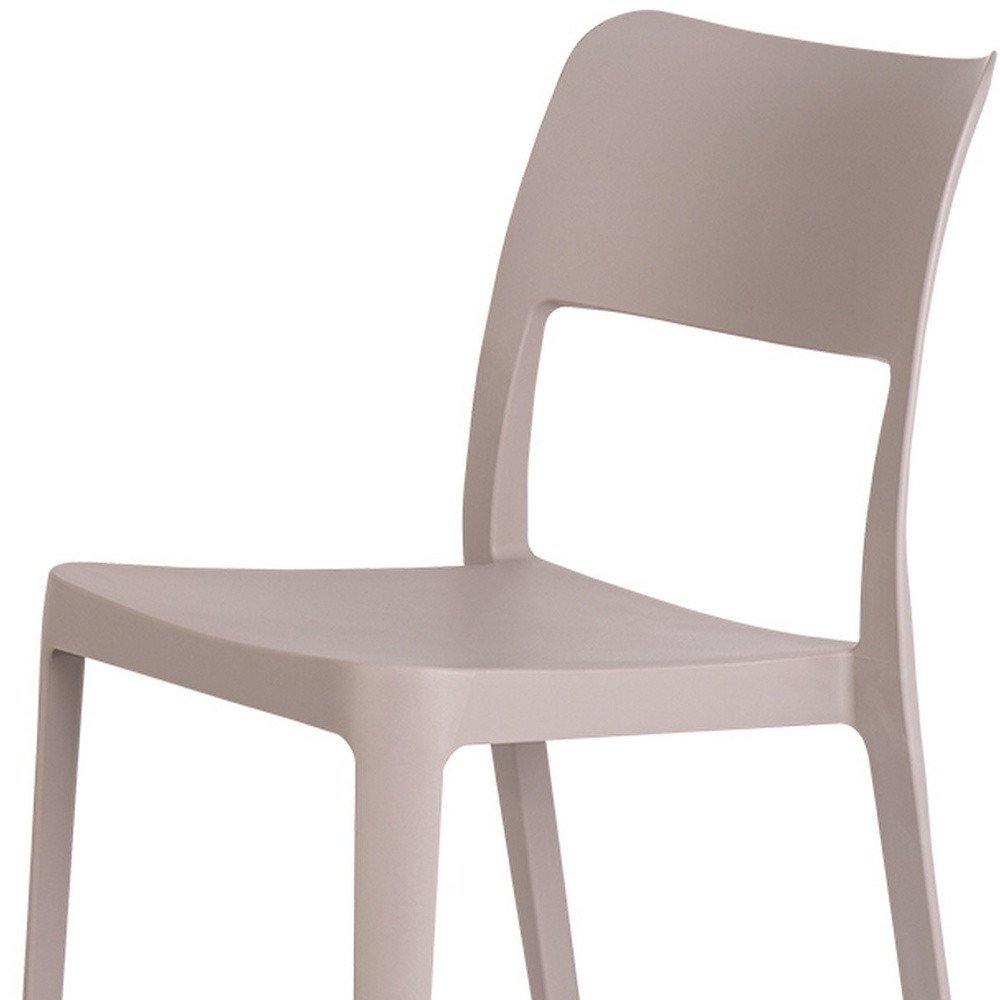 Set of Two Taupe Heavy Duty Plastic Outdoor Stacking Accent Chairs on a white background