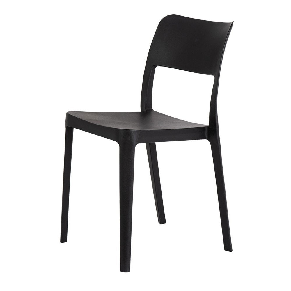 Set of Two Black Heavy Duty Plastic Outdoor Stacking Accent Chairs on a white background