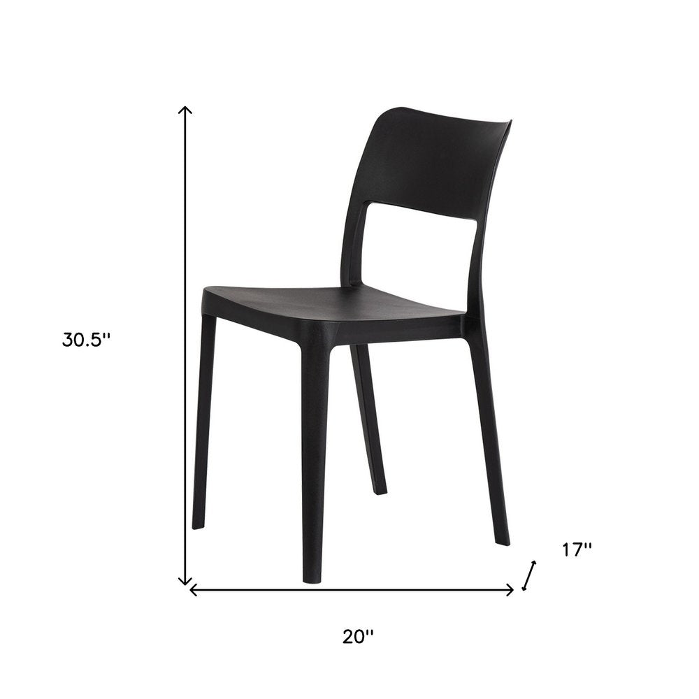 Set of Two Black Heavy Duty Plastic Outdoor Stacking Accent Chairs on a white background