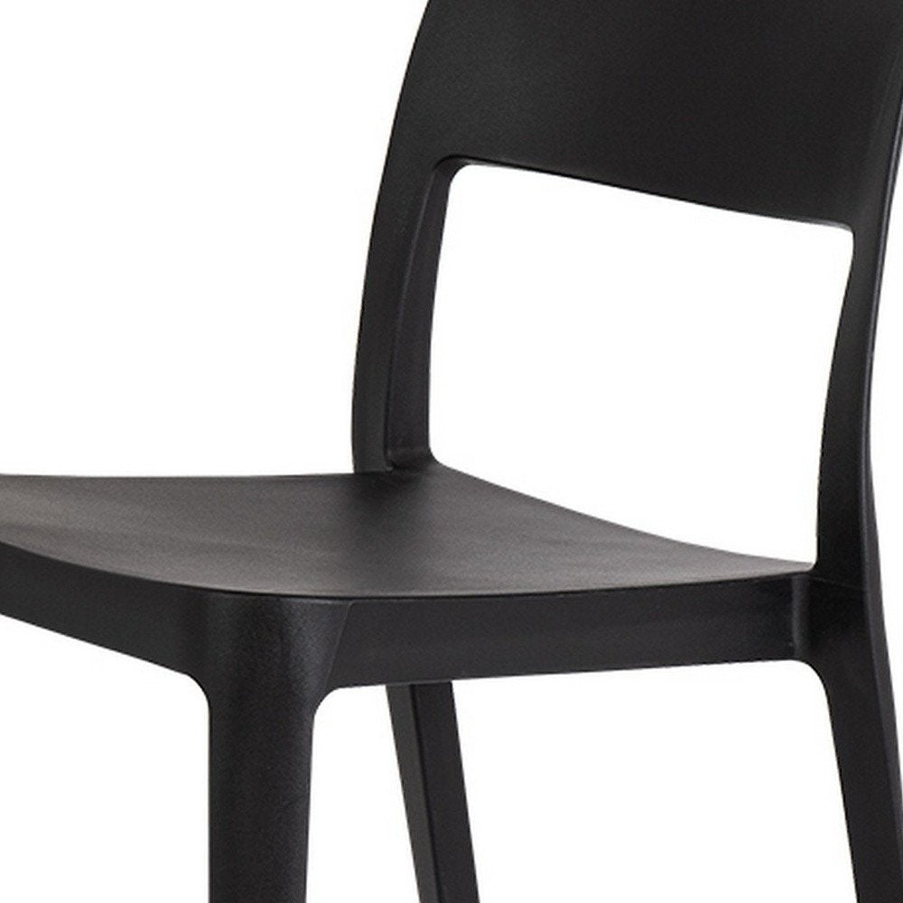 Set of Two Black Heavy Duty Plastic Outdoor Stacking Accent Chairs on a white background