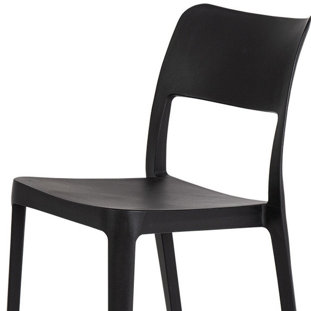 Set of Two Black Heavy Duty Plastic Outdoor Stacking Accent Chairs on a white background