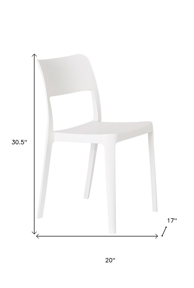 Set of Two White Heavy Duty Plastic Outdoor Stacking Accent Chairs on a white background