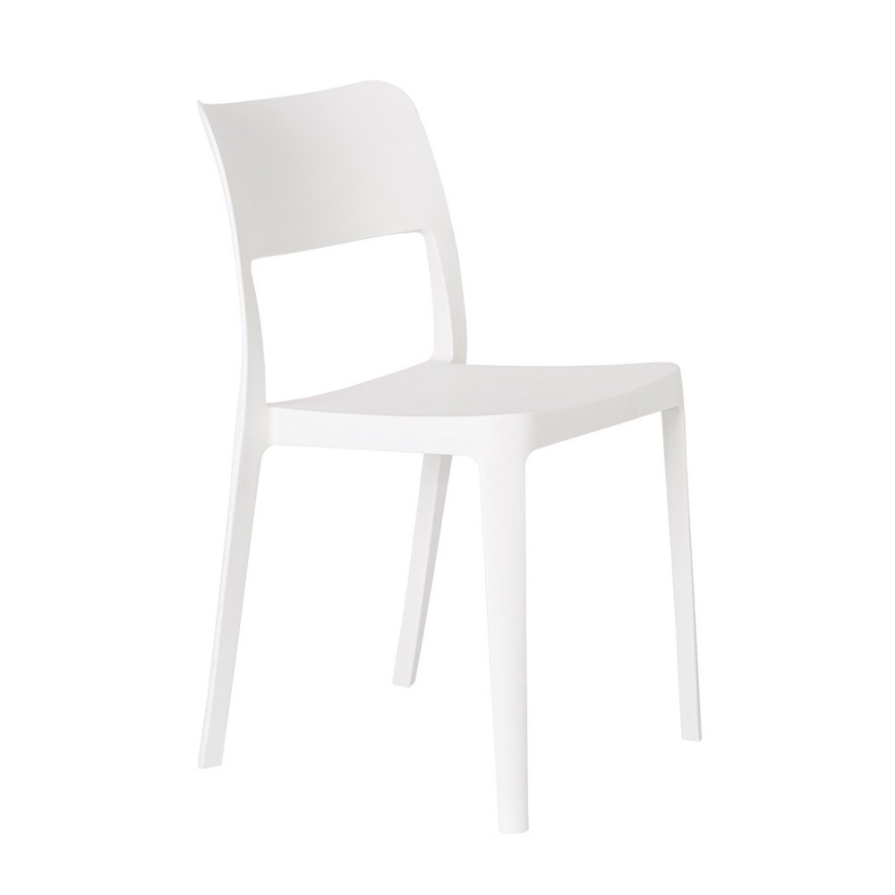 Set of Two White Heavy Duty Plastic Outdoor Stacking Accent Chairs on a white background