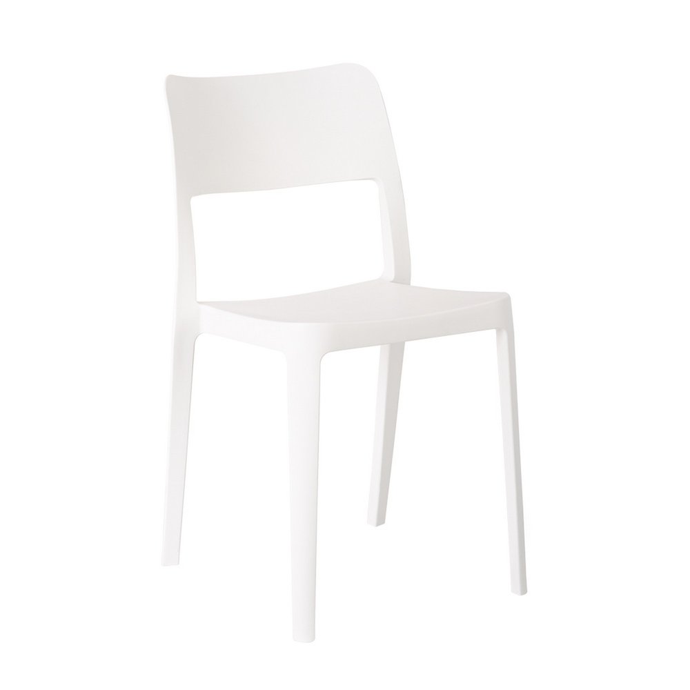Set of Two White Heavy Duty Plastic Outdoor Stacking Accent Chairs on a white background