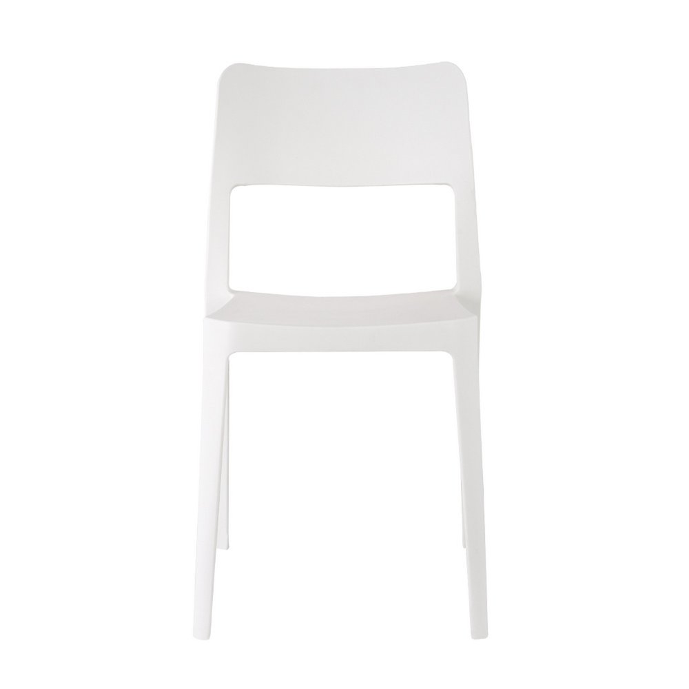 Set of Two White Heavy Duty Plastic Outdoor Stacking Accent Chairs on a white background