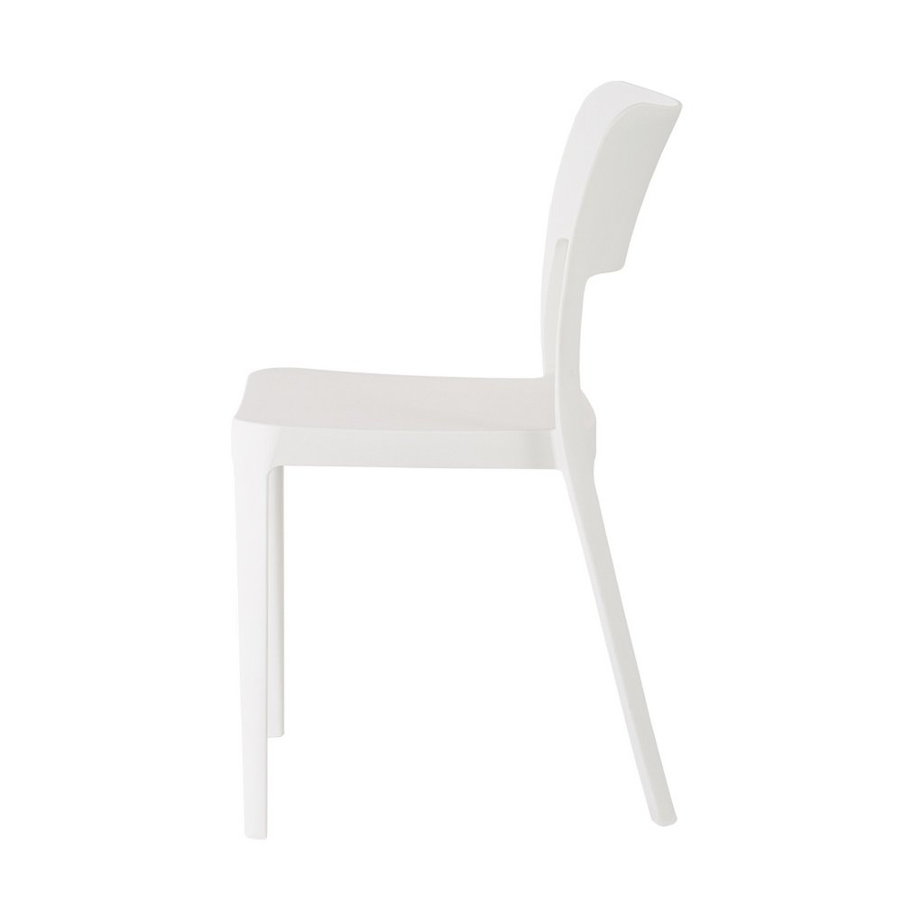 Set of Two White Heavy Duty Plastic Outdoor Stacking Accent Chairs on a white background