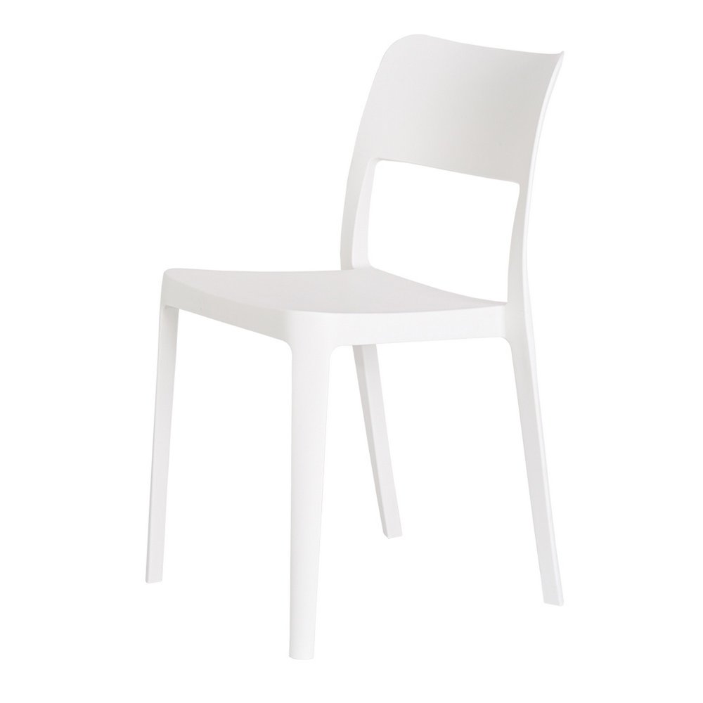 Set of Two White Heavy Duty Plastic Outdoor Stacking Accent Chairs on a white background