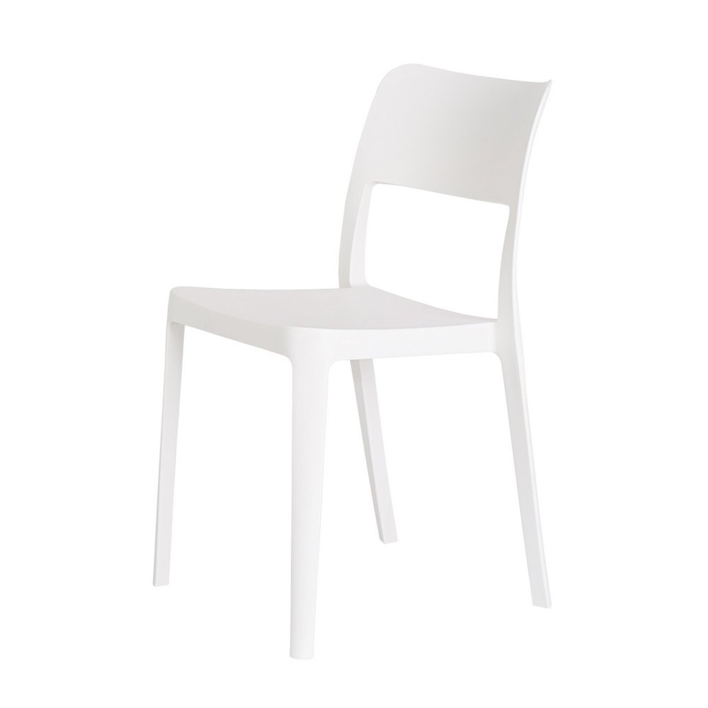 Set of Two White Heavy Duty Plastic Outdoor Stacking Accent Chairs on a white background