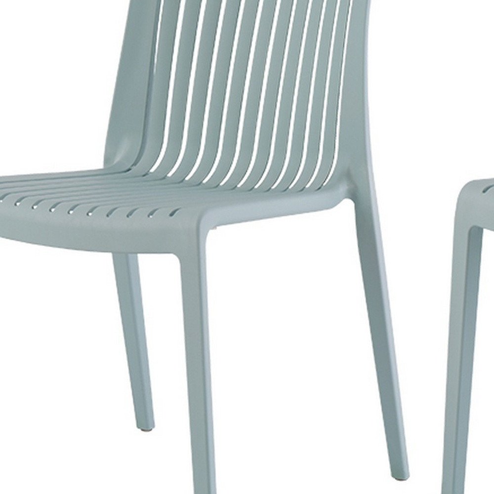 Set of Two Baby Blue Heavy Duty Plastic Outdoor Stacking Accent Chairs on a white background