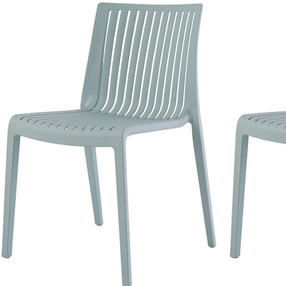 Set of Two Baby Blue Heavy Duty Plastic Outdoor Stacking Accent Chairs on a white background