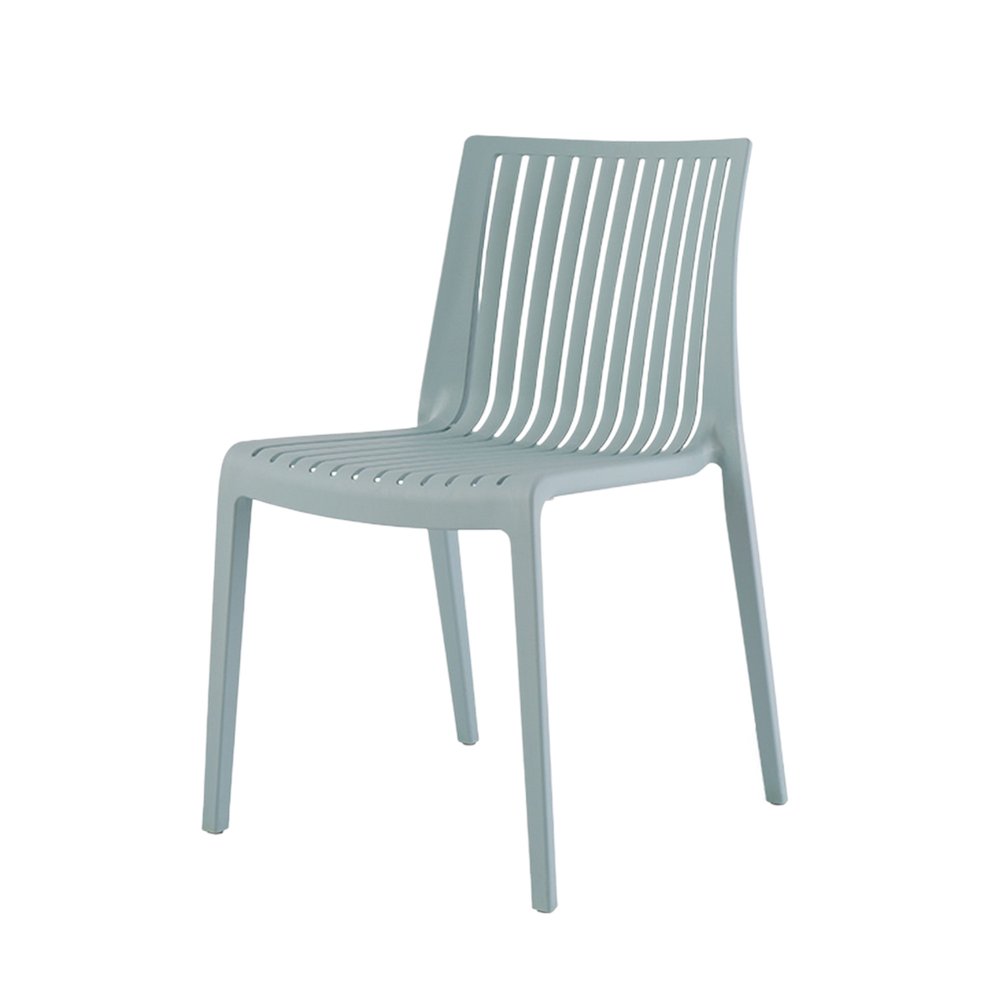 Set of Two Baby Blue Heavy Duty Plastic Outdoor Stacking Accent Chairs on a white background