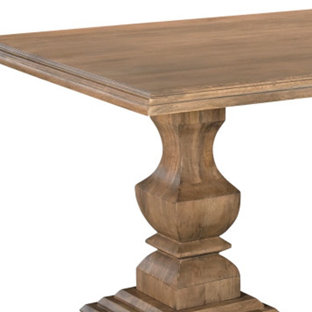96" Brown Solid Wood Double Pedestal Base Dining Table on a white background