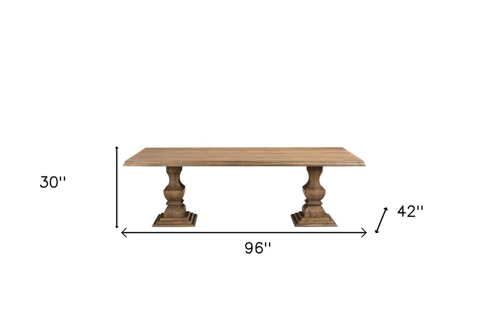 96" Brown Solid Wood Double Pedestal Base Dining Table on a white background