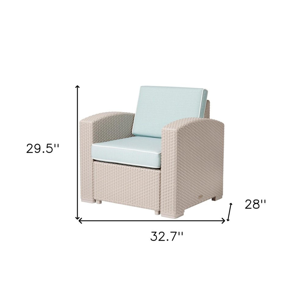 33" Gray Heavy Duty Plastic Outdoor Club Chair With Blue Cushion