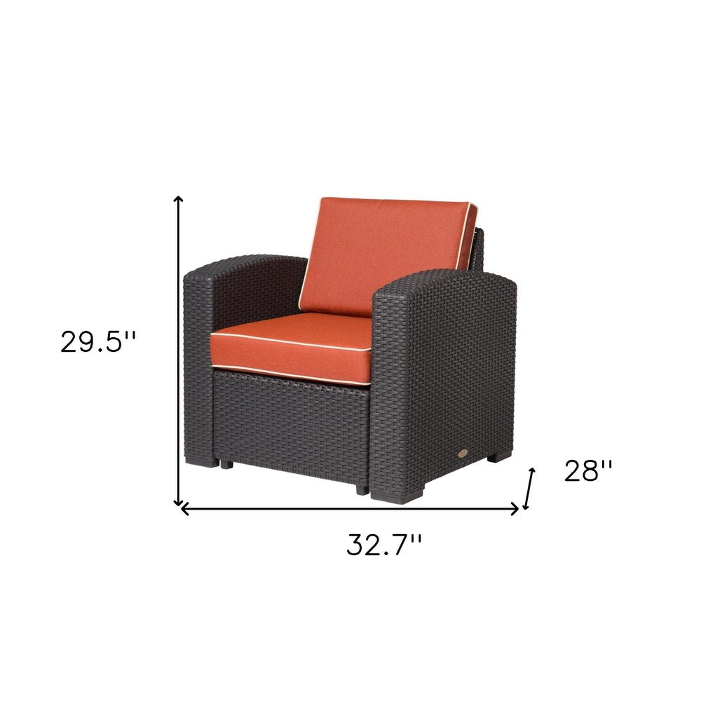 33" Black Heavy Duty Plastic Outdoor Club Chair With Red Cushion