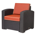 33" Black Heavy Duty Plastic Outdoor Club Chair With Red Cushion