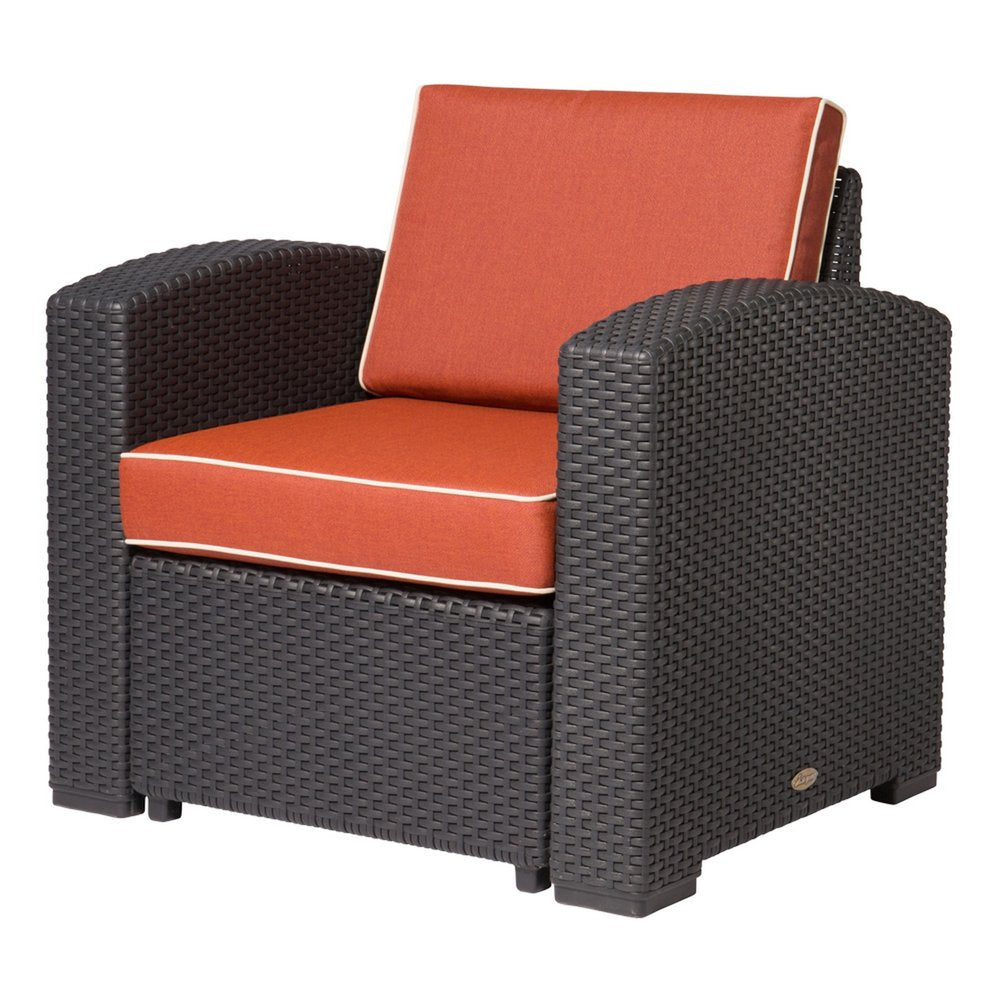 33" Black Heavy Duty Plastic Outdoor Club Chair With Red Cushion
