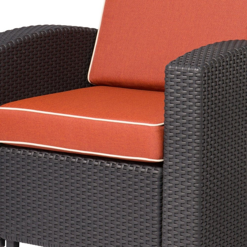 33" Black Heavy Duty Plastic Outdoor Club Chair With Red Cushion