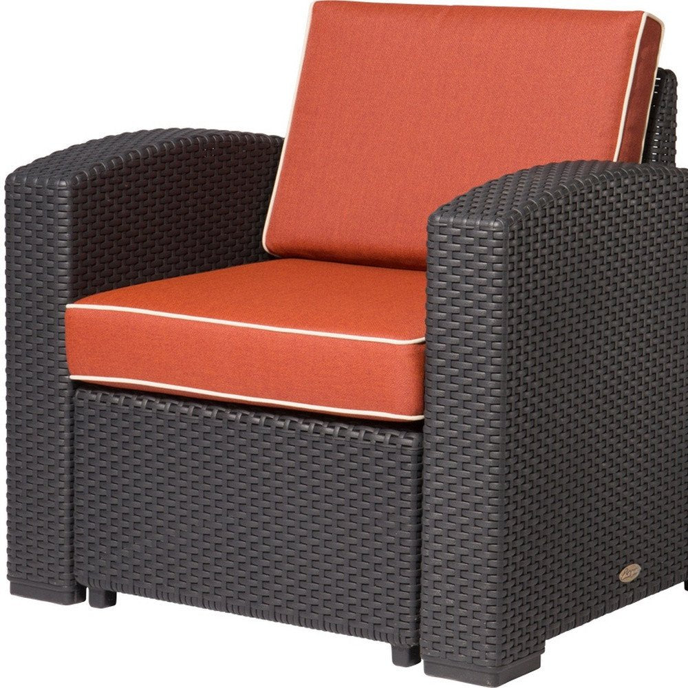 33" Black Heavy Duty Plastic Outdoor Club Chair With Red Cushion