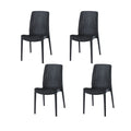 Set of Four Black Heavy Duty Plastic Outdoor Stacking Dining Chairs on a white background