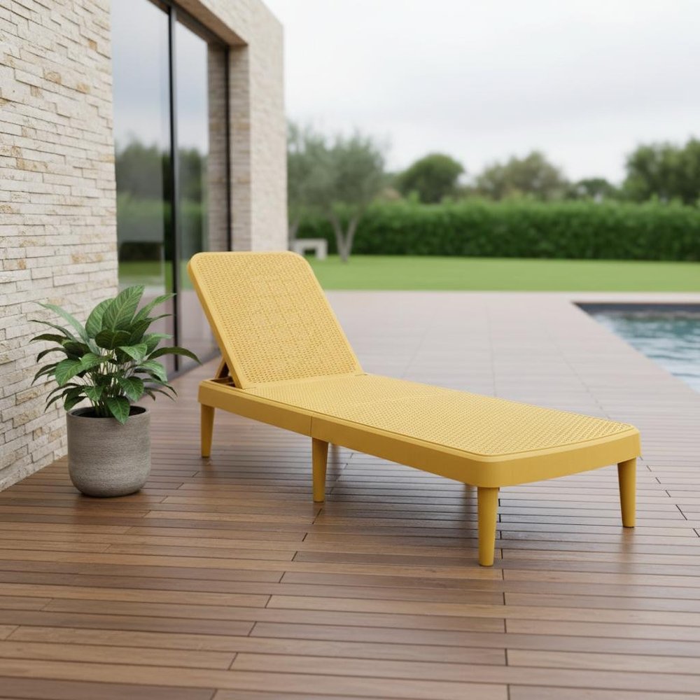 75" Gold Heavy Duty Plastic Outdoor Stacking Chaise Lounge