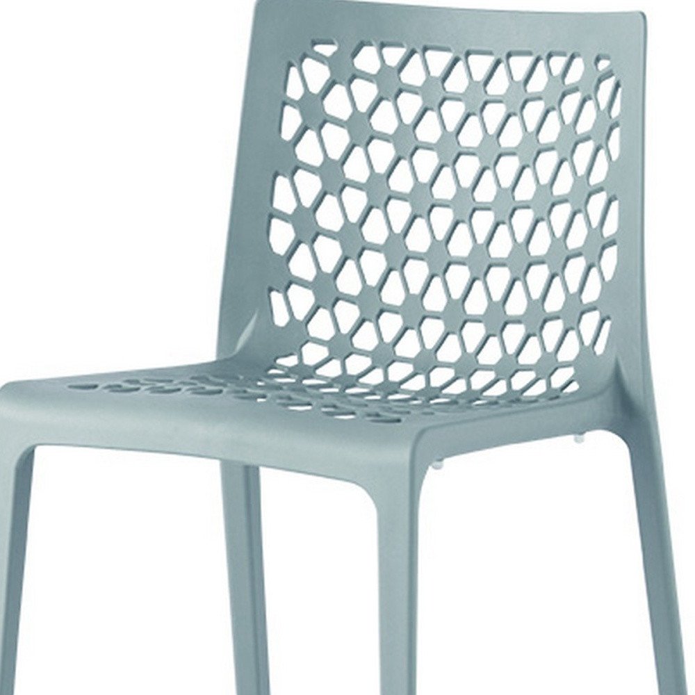 Set of Two Baby Blue Heavy Duty Plastic Outdoor Stacking Dining Chairs on a white background
