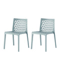 Set of Two Baby Blue Heavy Duty Plastic Outdoor Stacking Dining Chairs on a white background