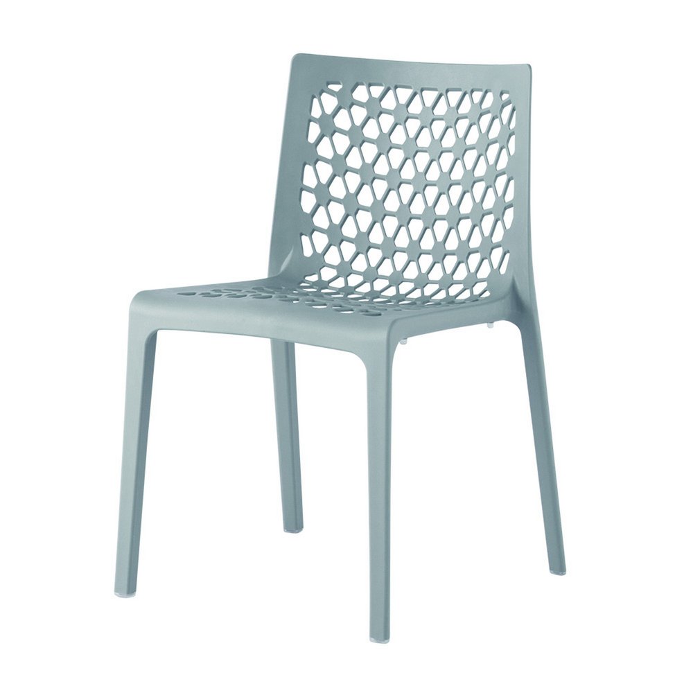 Set of Two Baby Blue Heavy Duty Plastic Outdoor Stacking Dining Chairs on a white background