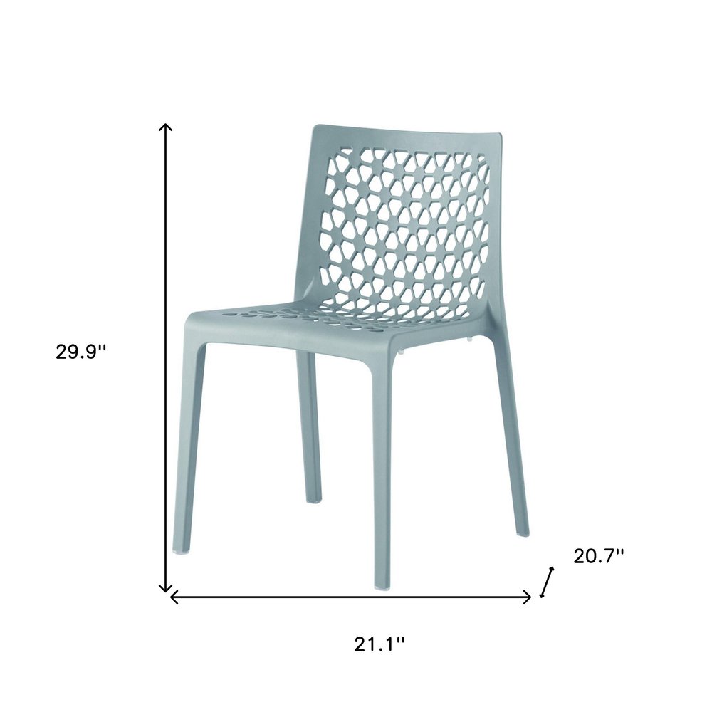 Set of Two Baby Blue Heavy Duty Plastic Outdoor Stacking Dining Chairs on a white background
