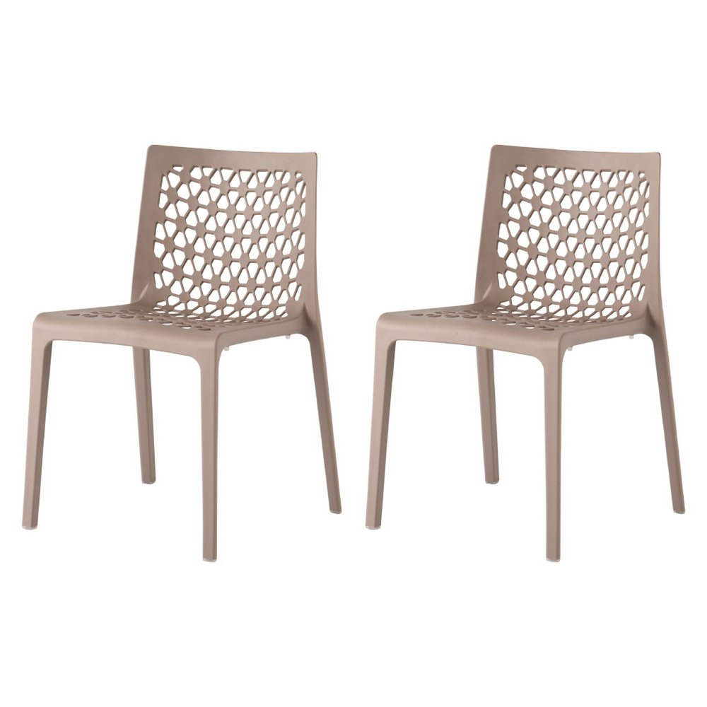 Set of Two Gray Heavy Duty Plastic Outdoor Stacking Dining Chairs on a white background