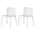 Set of Two White Heavy Duty Plastic Outdoor Stacking Dining Chairs on a white background