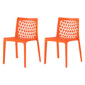 Set of Two Orange Heavy Duty Plastic Outdoor Stacking Dining Chairs on a white background