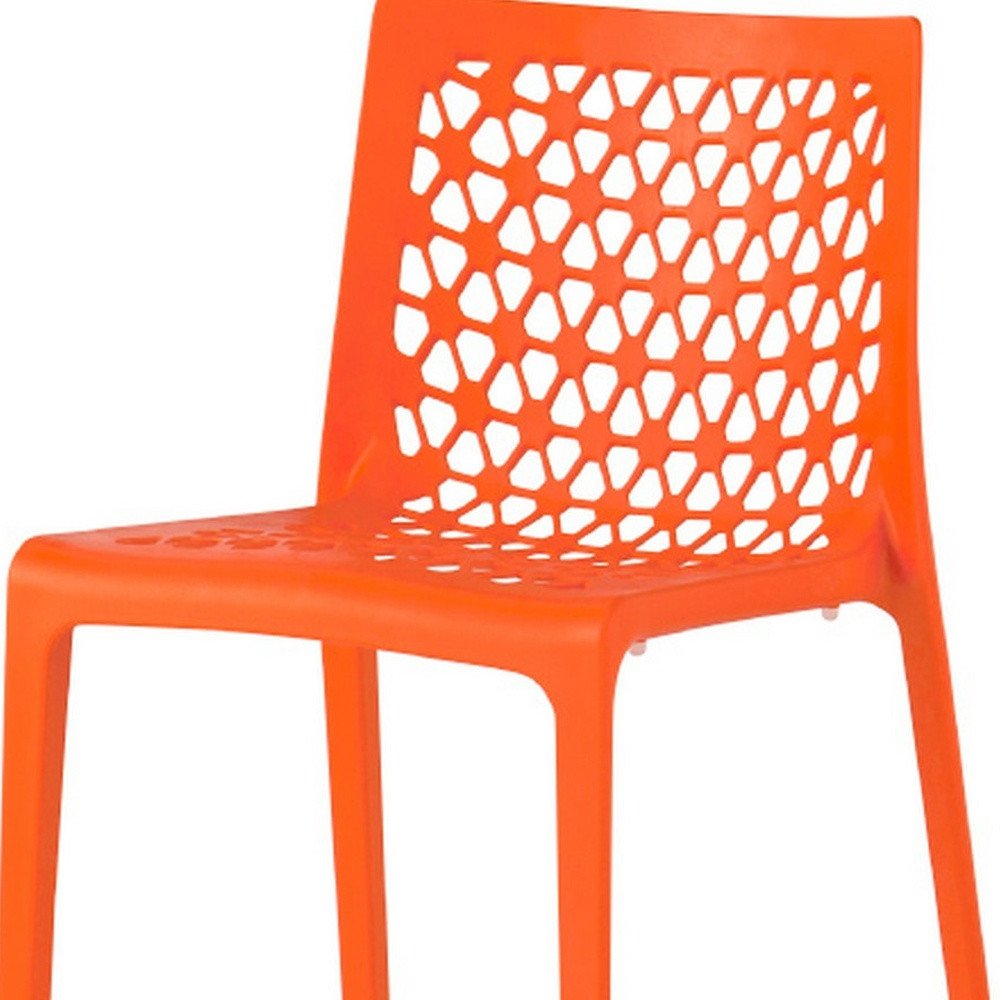Set of Two Orange Heavy Duty Plastic Outdoor Stacking Dining Chairs on a white background