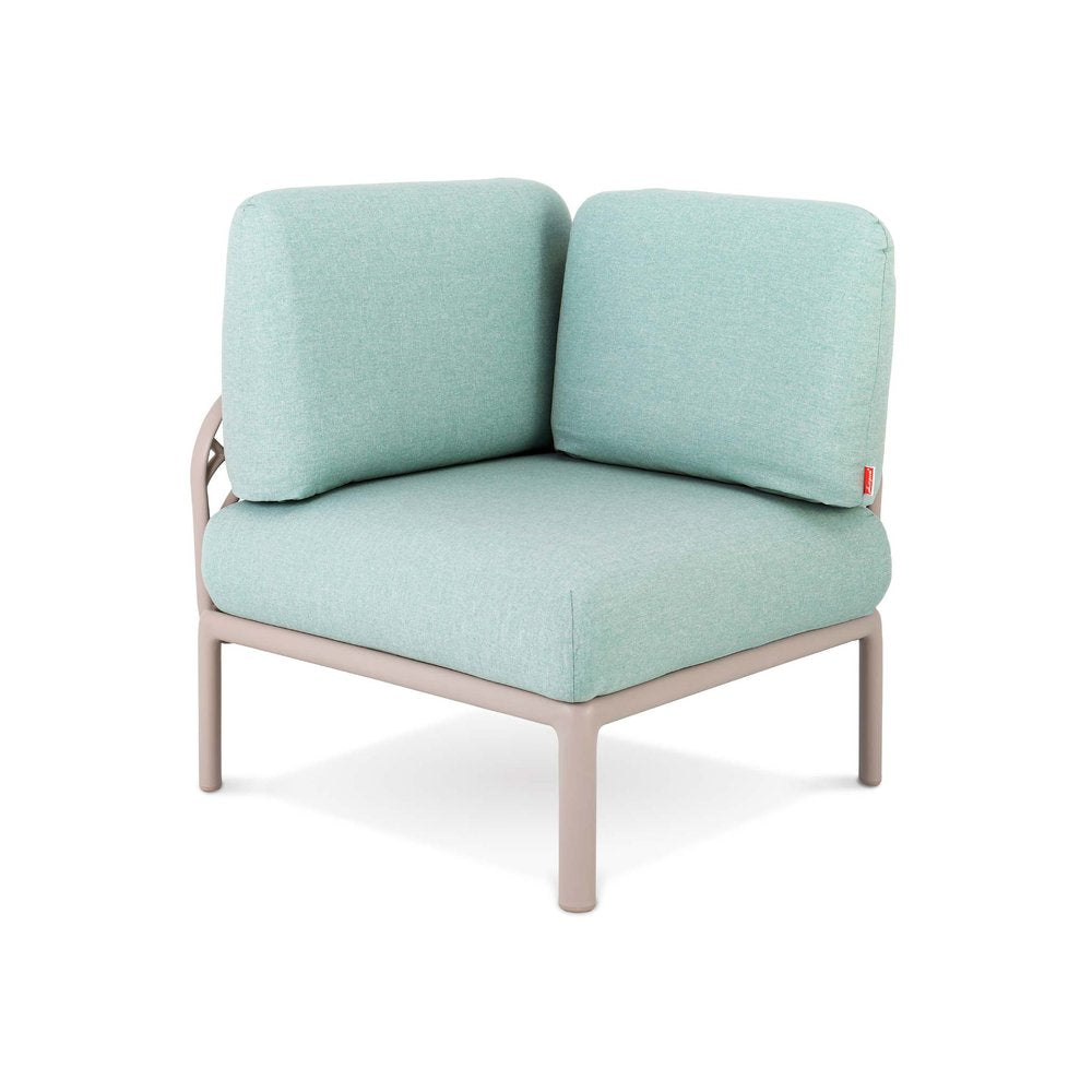 31" Sea Green Heavy Duty Plastic Outdoor Modular with Sea Green Cushion. Outdoor chair isolated on a plain white background, finished in green plastic.