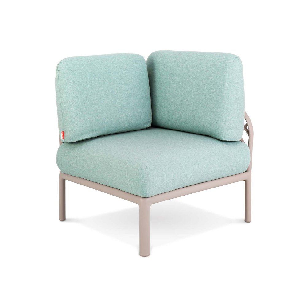 31" Sea Green Heavy Duty Plastic Outdoor Modular with Sea Green Cushion. Outdoor chair isolated on a plain white background, showing a green plastic surface.