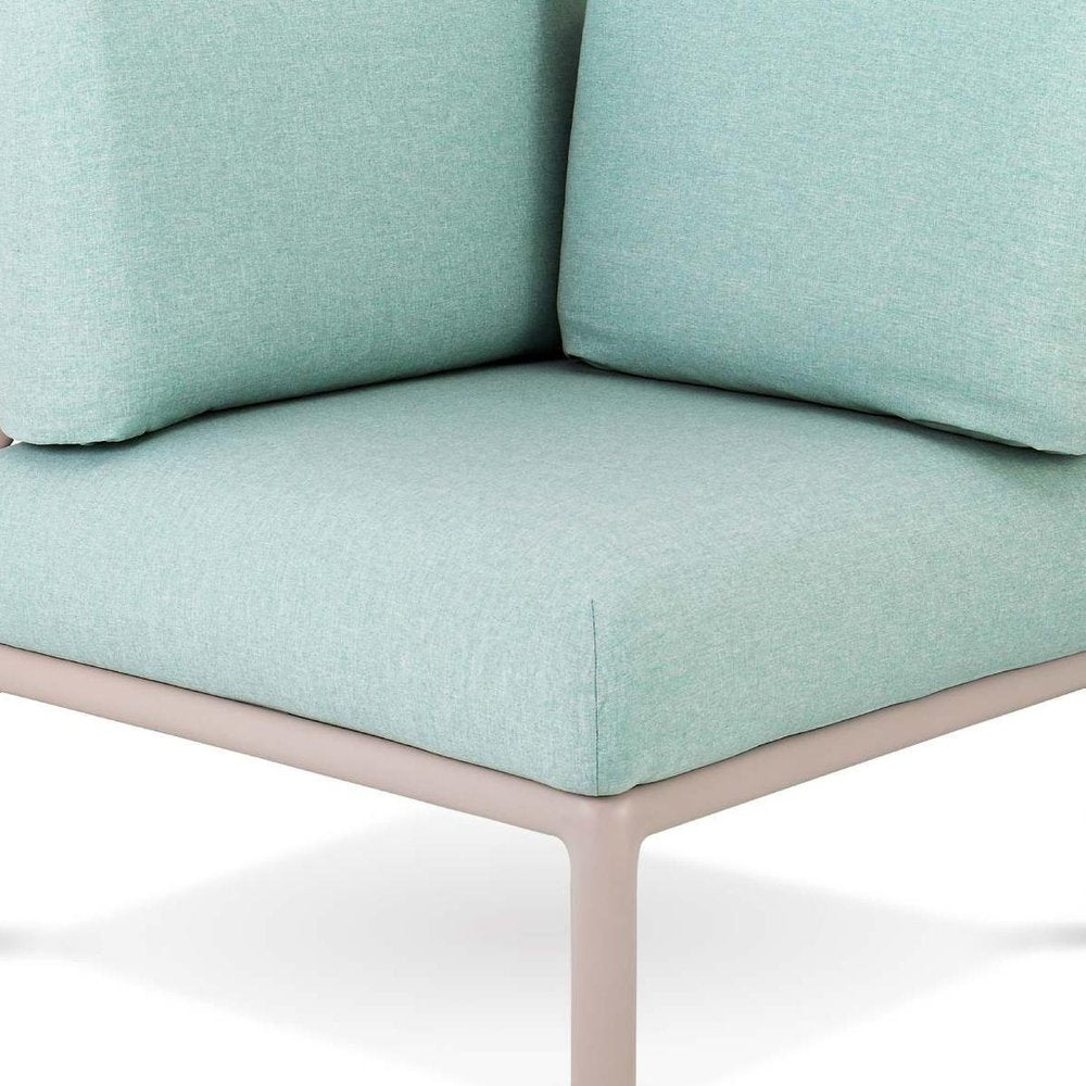 31" Sea Green Heavy Duty Plastic Outdoor Modular with Sea Green Cushion. Outdoor chair in green plastic.
