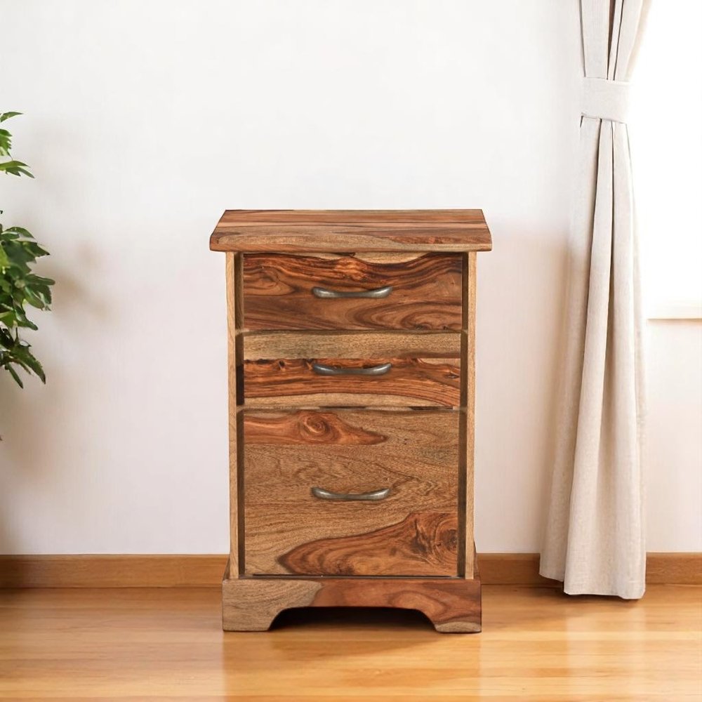 30" Natural Solid Wood Three Drawers Filing Cabinet. Filing cabinet in tan wood.